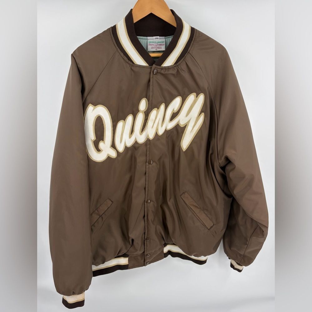 Harvard clothing retro brown varsity bomber graphic snap button jacket sz XL